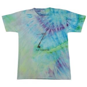 Fly Fishing Mens M Custom Tie Dye Shirt OOAK Frog on Fishing Rod Upcycle Vintage
